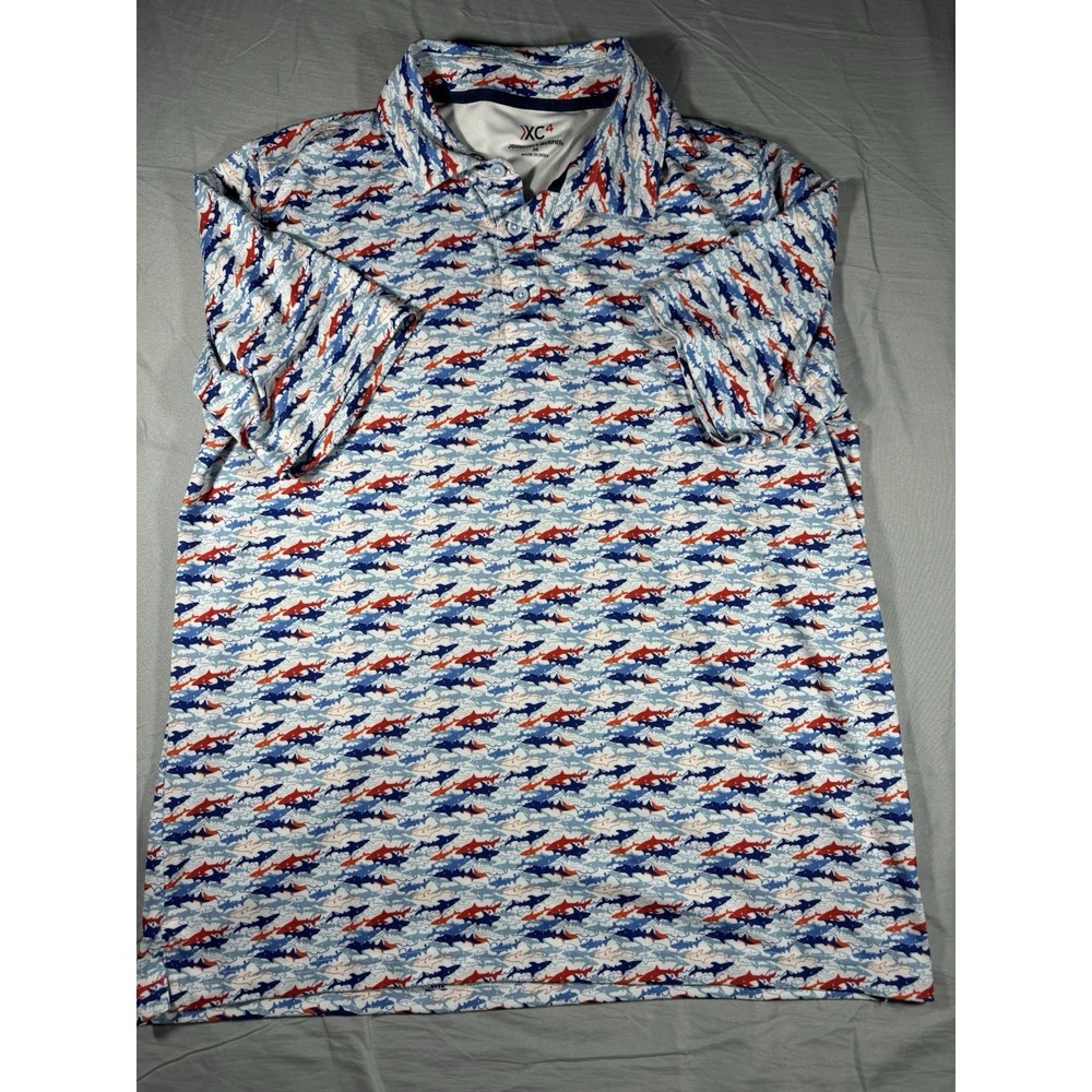 Johnston & Murphy XC4 Mens Shark Print Short Sleeve Polo Shirt Medium